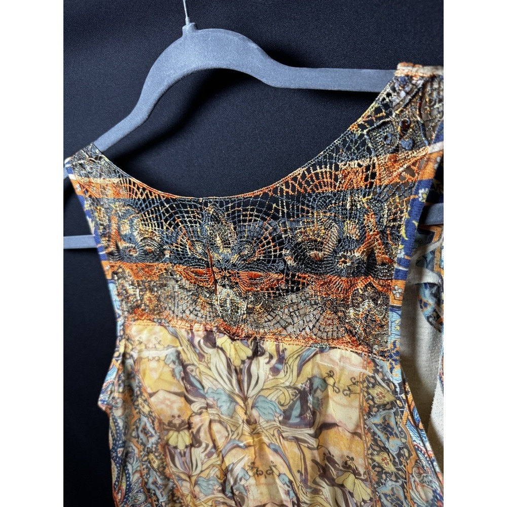 One World Live Let Live Boho Tank Top M Paisley Lace Back Asym Hem Sheer Tunic - Picture 3 of 7